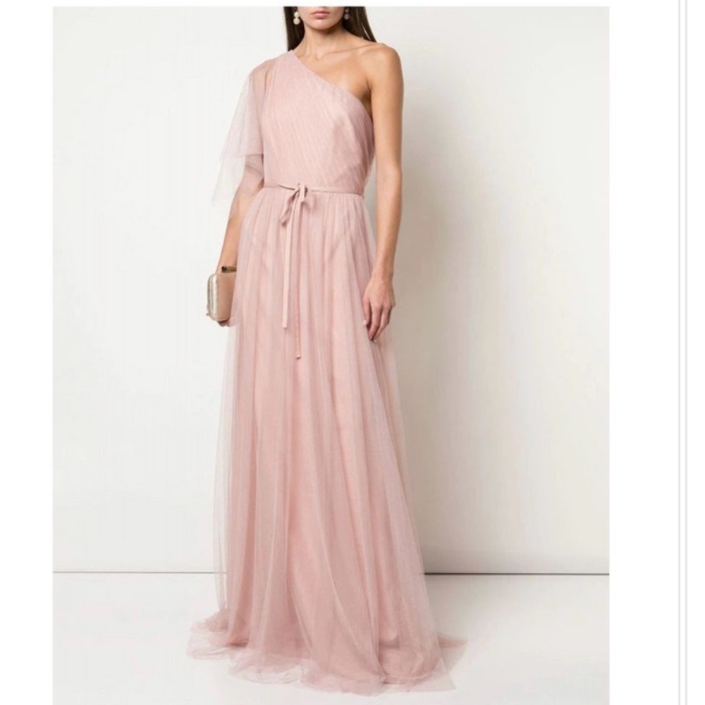 Marchesa Notte Tulle One Shoulder Flutter Sleeve Gown size 6 Blush